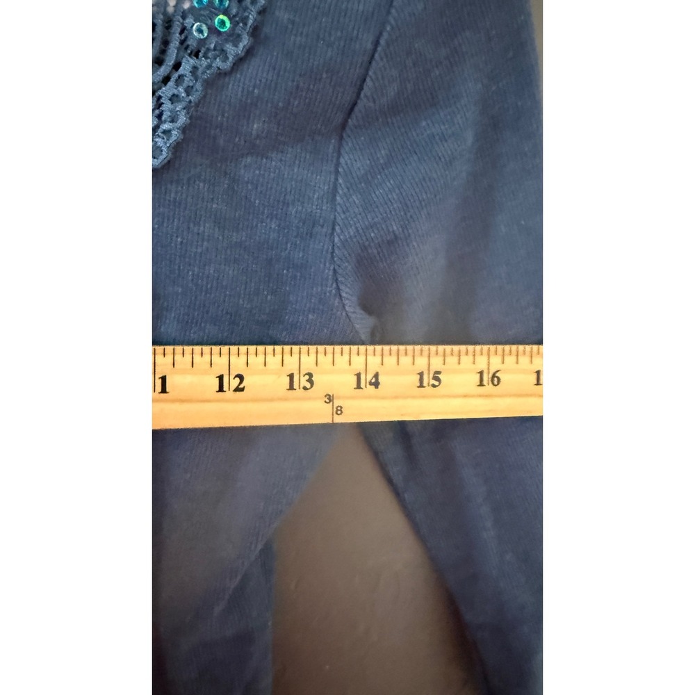 Gitano Womens Vintage Y2k Ribbed V-Neck Top Blue Lace Sequin Trim Fairy Small - Picture 5 of 8